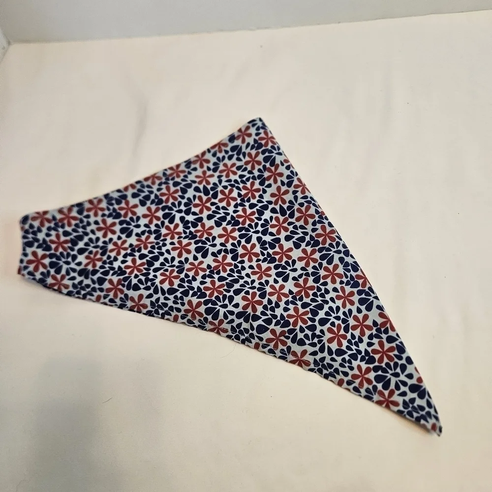 Upcycled Floral Dog Bandana M/L Velcro Closure Host Pick Pet Accessory Patriotic